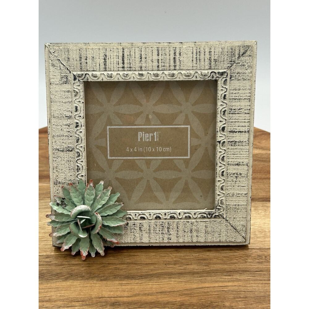 Pier 1 Picture Frame 4x4 Rustic Distressed Succulent Cute Farmhouse Boho Decor
